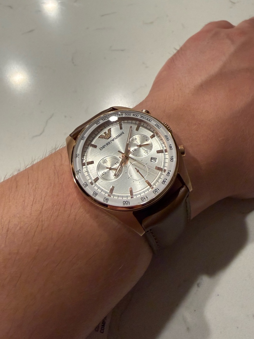 Emporio Armani Watch- Gold Case and Brown Leather Strap